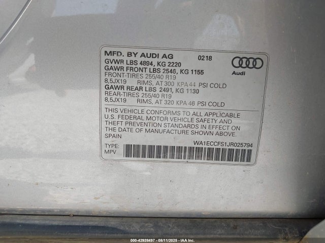 2018 AUDI Q3 WA1ECCFS1JR025794 Photo 8
