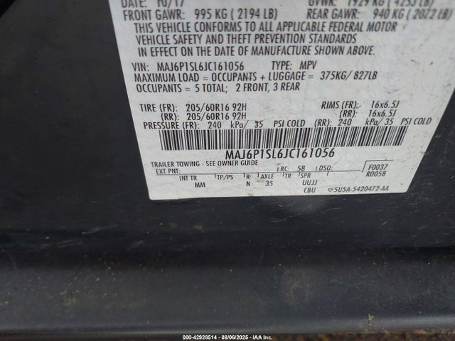 MAJ6P1SL6JC161056 Ford 2018
