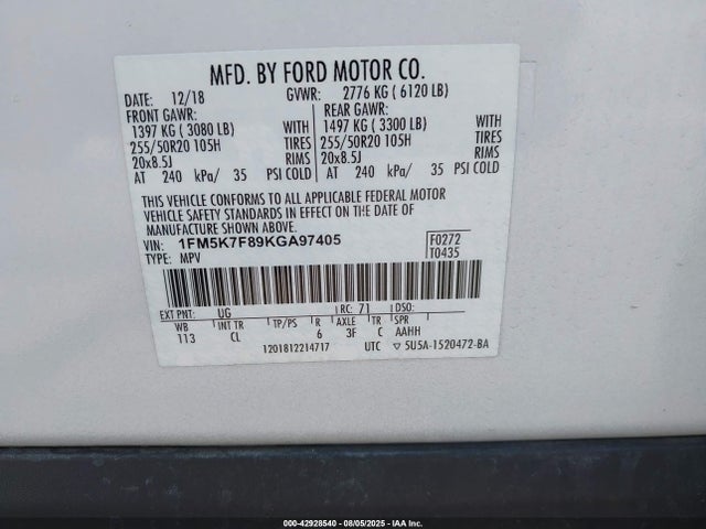 Ford 3.5l ti-vct 2019 1FM5K7F89KGA97405 Image 9