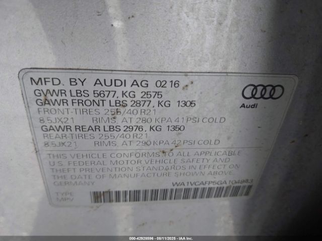 2016 AUDI SQ5 WA1VCAFP5GA104943 Photo 8