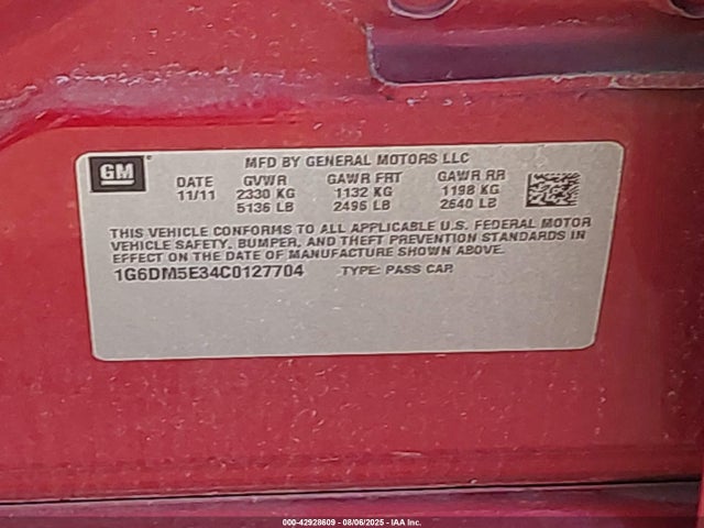 2012 CADILLAC CTS 1G6DM5E34C0127704 Photo 8