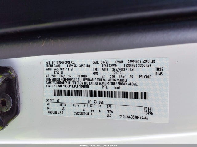 Ford 3.3l tivct 2020 1FTMF1EB1LKF19888 Image 9
