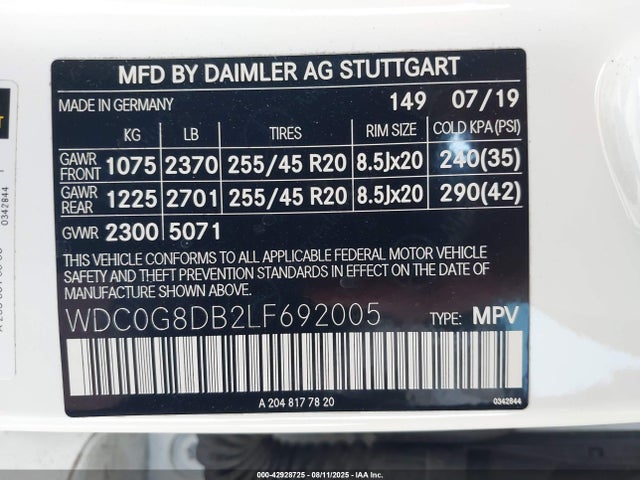 Mercedes-Benz m264 2020 WDC0G8DB2LF692005 Image 9