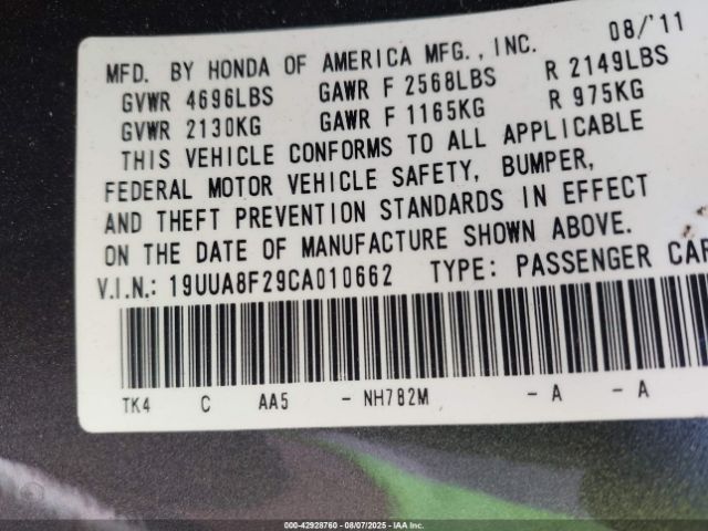 2012 ACURA TL 19UUA8F29CA010662 Photo 8