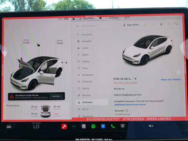 Aukcja sprzedaży 2020 Tesla Model Y Long Range Dual Motor All-wheel Drive/performance Dual Motor All-wheel Drive, vin: 5YJYGDEF8LF037757, numer aukcji: 42928766