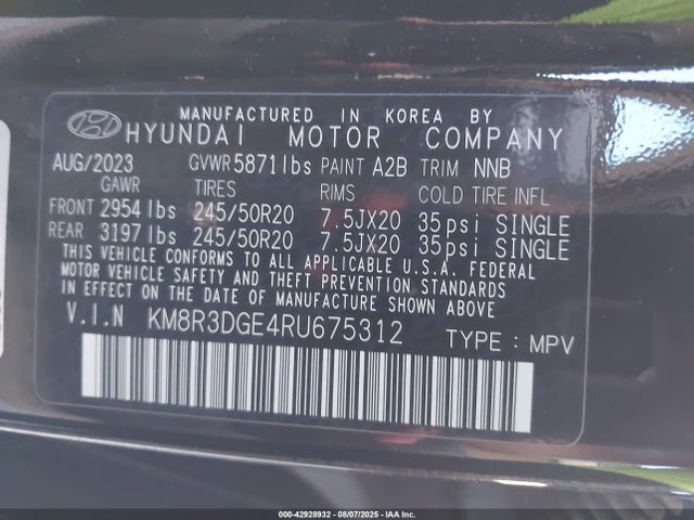 KM8R3DGE4RU675312 Hyundai gdi lambda ii