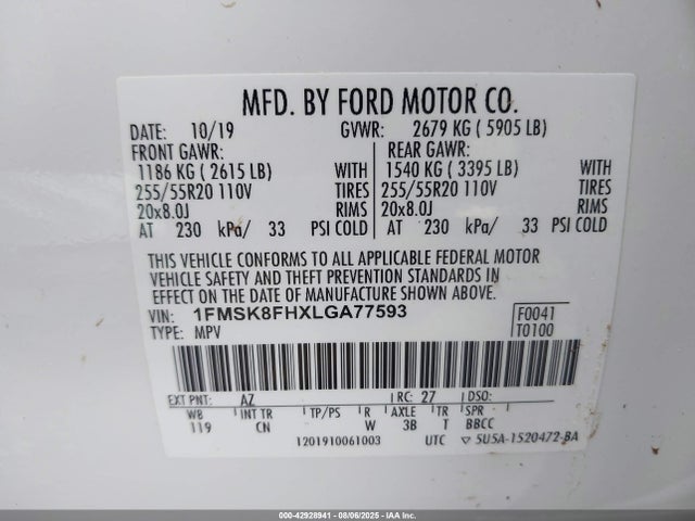 Ford Explorer 2020 1FMSK8FHXLGA77593 Image 9