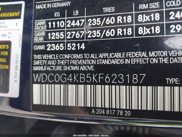 Aukcja sprzedaży 2019 Mercedes-benz Glc 300 4matic, vin: WDC0G4KB5KF623187, numer aukcji: 42928988