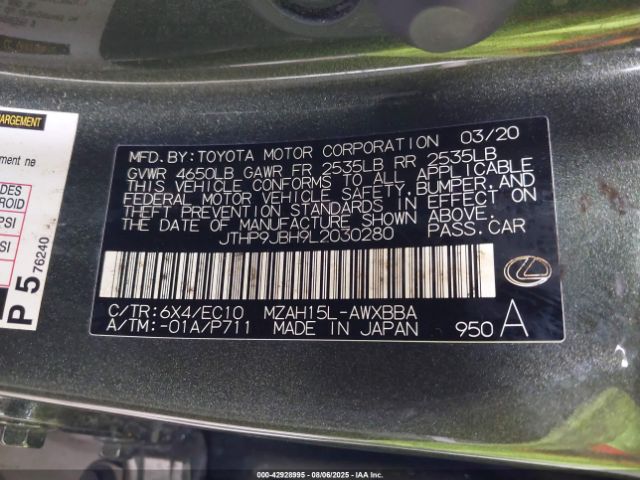 2020 LEXUS UX 250H JTHP9JBH9L2030280 Photo 8