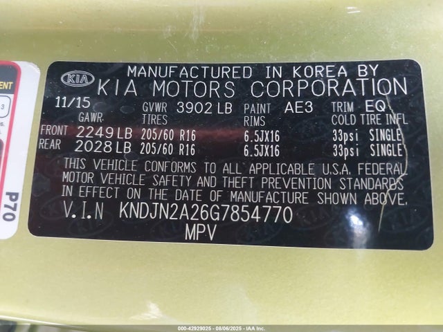 KNDJN2A26G7854770 KIA gdi gamma