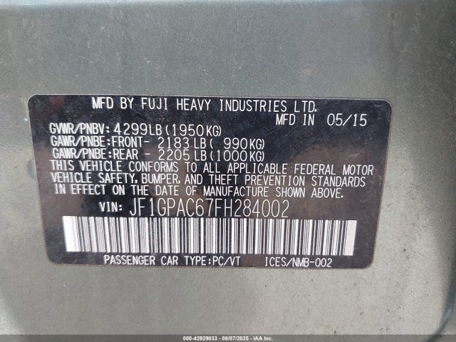 JF1GPAC67FH284002 Subaru 2.0l na