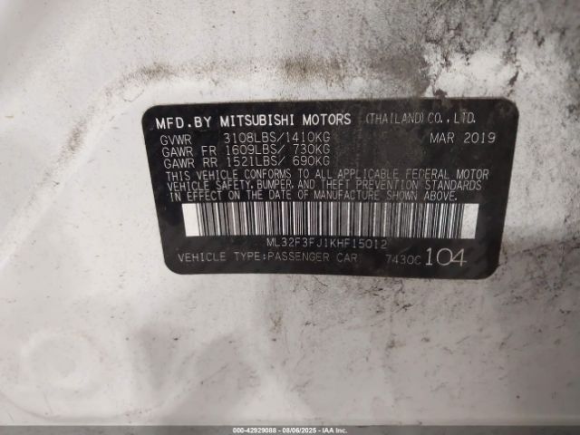 2019 MITSUBISHI MIRAGE G4 ML32F3FJ1KHF15012 Photo 8