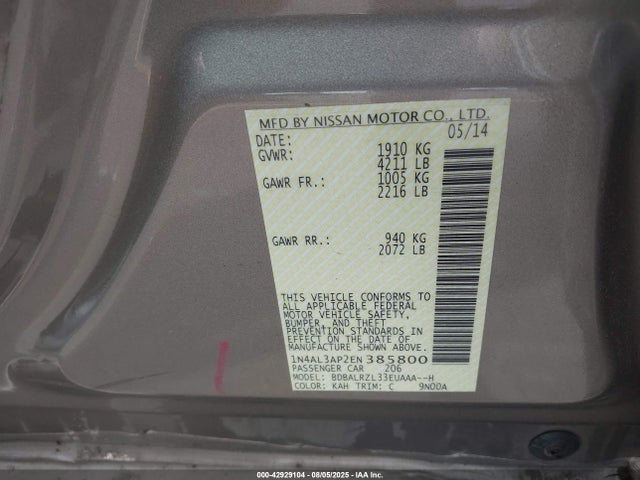 1N4AL3AP2EN385800 Nissan 2014