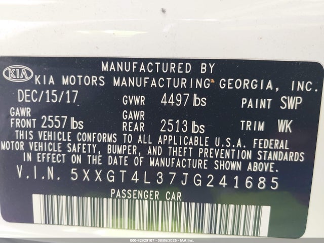 KIA gdi 2018 5XXGT4L37JG241685 Image 9