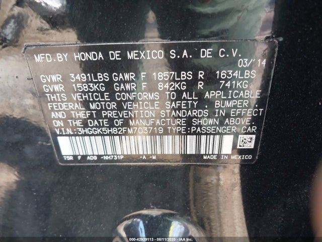 3HGGK5H82FM703719 Honda l15b1
