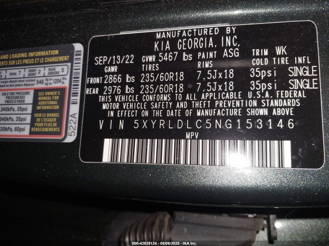 KIA gdi theta-iii 2022 5XYRLDLC5NG153146 Image 9