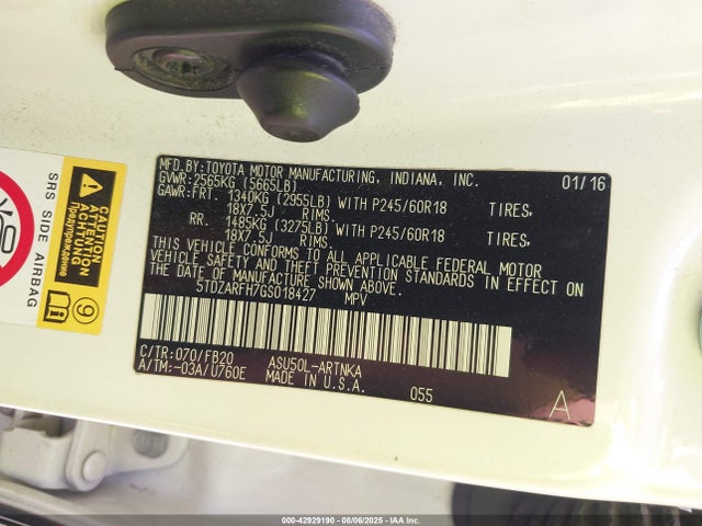 5TDZARFH7GS018427 Toyota 1ar-fe