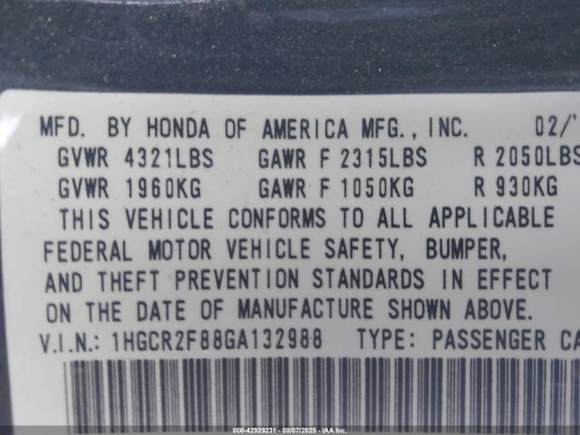 1HGCR2F88GA132988 Honda k24w1