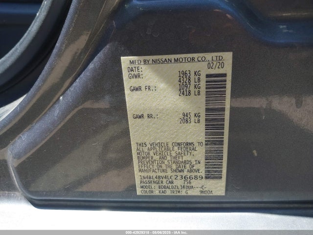 Nissan 2020 2020 1N4BL4BV4LC236689 Image 9