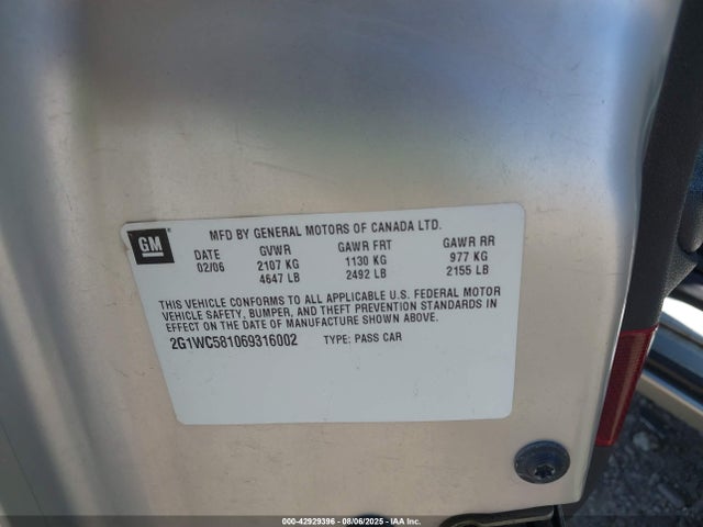 Aukcja sprzedaży 2006 Chevrolet Impala Lt, vin: 2G1WC581069316002, numer aukcji: 42929396
