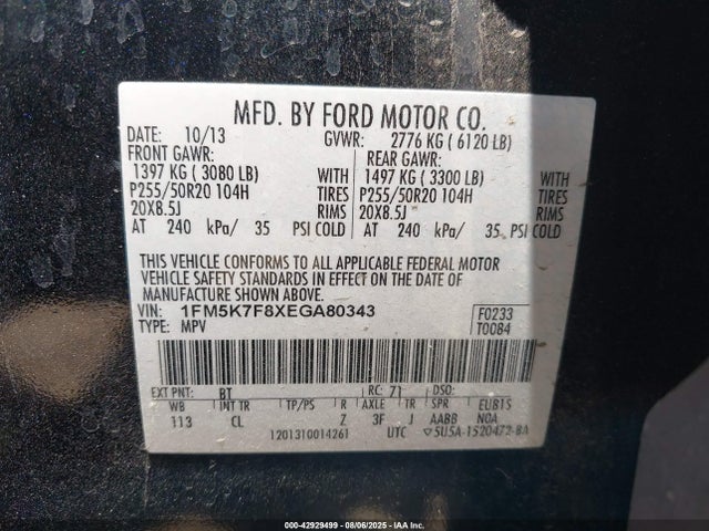 1FM5K7F8XEGA80343 Ford 2014