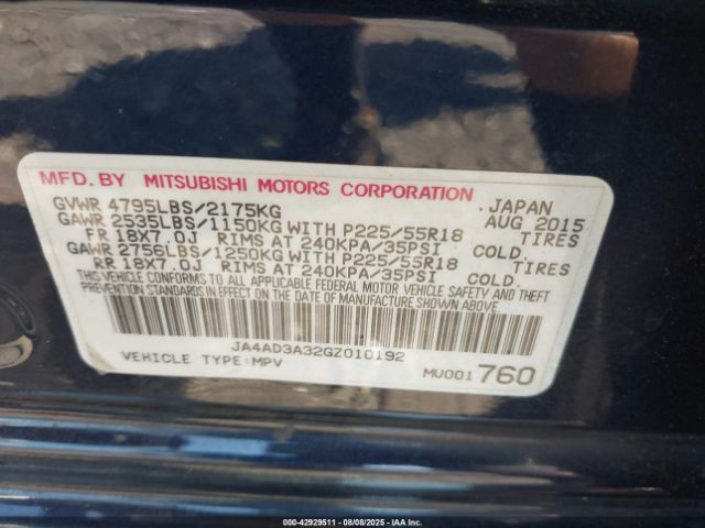 2016 MITSUBISHI OUTLANDER JA4AD3A32GZ010192 Photo 8