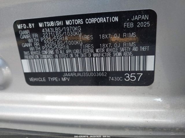 2025 MITSUBISHI OUTLANDER SPORT JA4ARUAU3SU003662 Photo 8