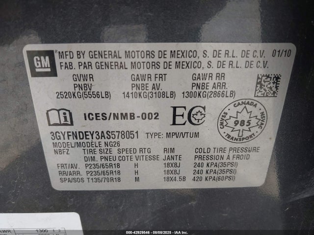 2010 CADILLAC SRX 3GYFNDEY3AS578051 Photo 8