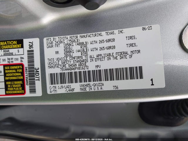 Toyota v35a-fts, 1tm 2023 7SVAAABA6PX016272 Image 9