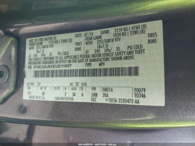 2014 FORD ESCAPE 1FMCU0J9XEUE11657 Photo 8