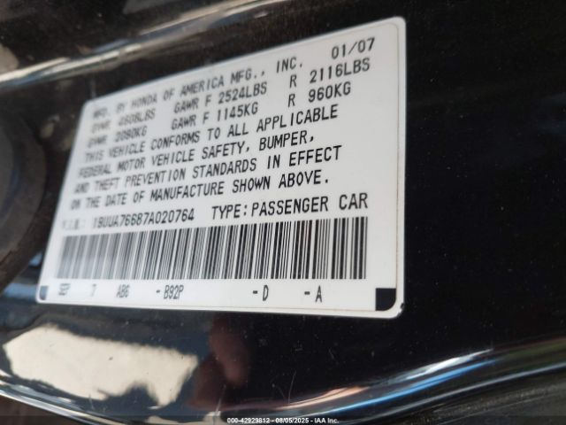 2007 ACURA TL 19UUA76687A020764 Photo 8