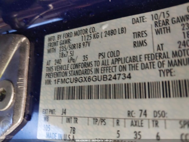1FMCU9GX6GUB24734 Ford 2016
