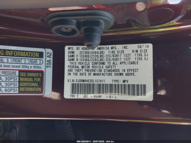 Honda k24z7 2014 5J6RM4H52EL107411 Image 9
