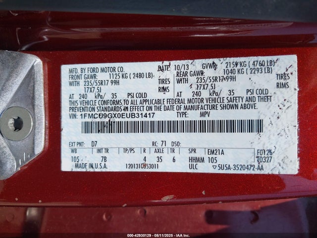 1FMCU9GX0EUB31417 Ford 2014