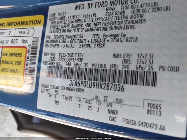 Ford 2.0l 4v atk hev 2017 3FA6P0LU9HR287036 Image 9