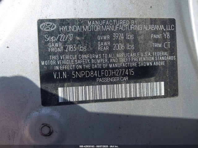 5NPD84LF0JH277415 Hyundai mpi nu