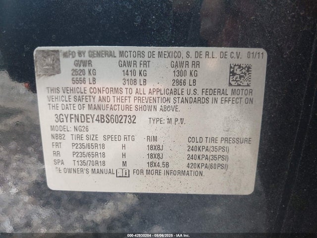 2011 CADILLAC SRX 3GYFNDEY4BS602732 Photo 8