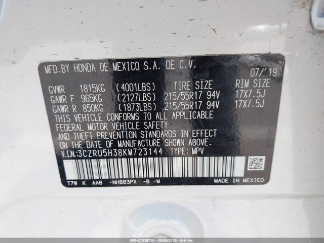 3CZRU5H38KM723144 Honda r18z9