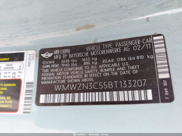 2011 MINI COOPER WMWZN3C55BT133207 Photo 8
