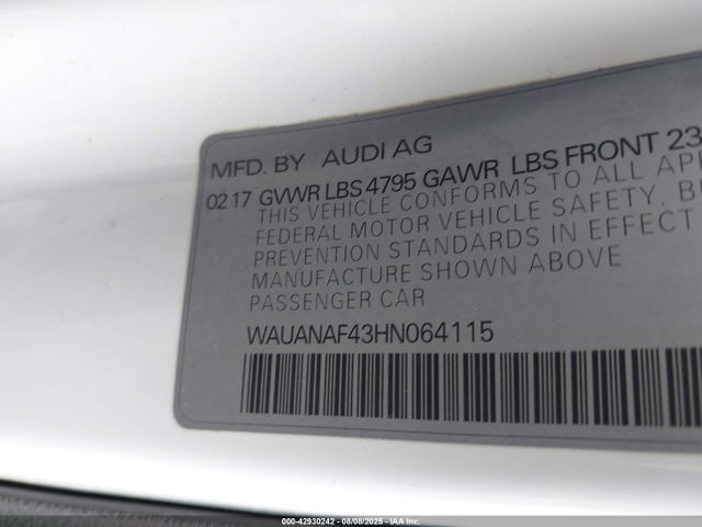 2017 AUDI A4 WAUANAF43HN064115 Photo 8