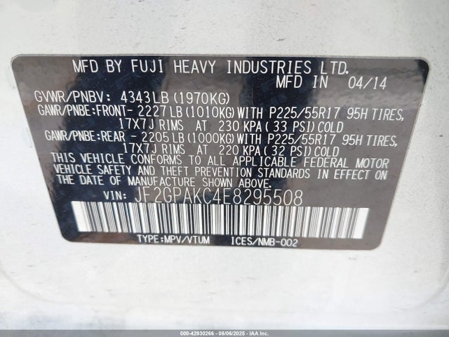 Subaru 2.0l na 2014 JF2GPAKC4E8295508 Image 9