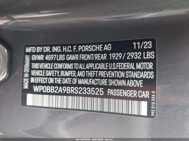 2024 PORSCHE 911 WP0BB2A98RS233525 Photo 8