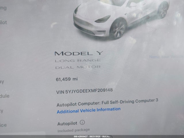 2021 TESLA MODEL Y 5YJYGDEEXMF209148 Photo 6