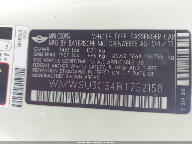 2011 MINI COOPER WMWSU3C54BT252158 Photo 8