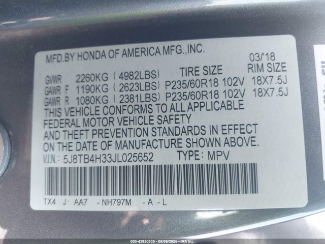 Acura j35z2 2018 5J8TB4H33JL025652 Image 9