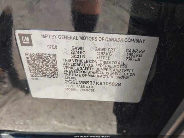 2019 CADILLAC XTS 2G61M5S37K9105028 Photo 8