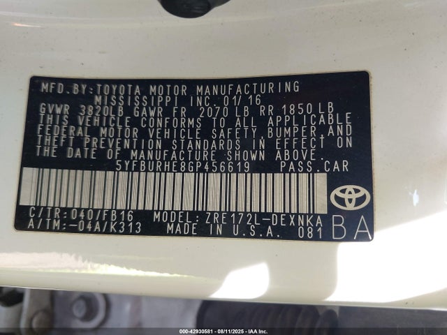 Toyota 2zr-fe 2016 5YFBURHE8GP456619 Image 9