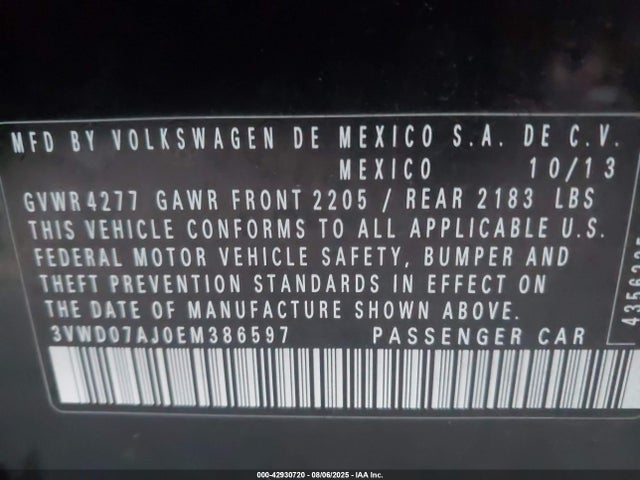 3VWD07AJ0EM386597 Volkswagen 2014