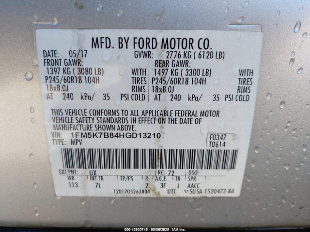 1FM5K7B84HGD13210 Ford 3.5l ti-vct