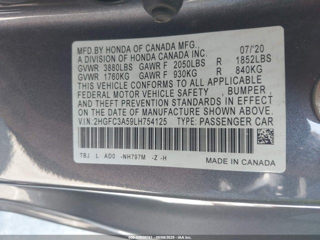 Honda l15b7 2020 2HGFC3A59LH754125 Image 9